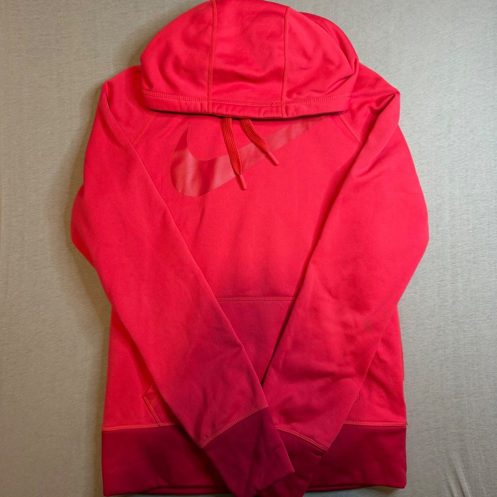 Nike Therma-FIT Hoodie Womens Small Red Pink Swoosh Pullover Thumbholes hoodie